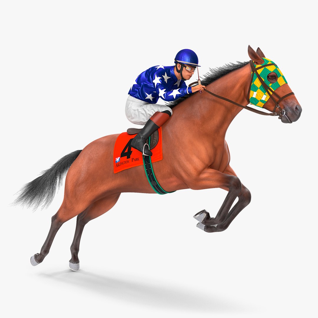 Jumping Bay Racing Horse with Jokey Fur 3D model preview
