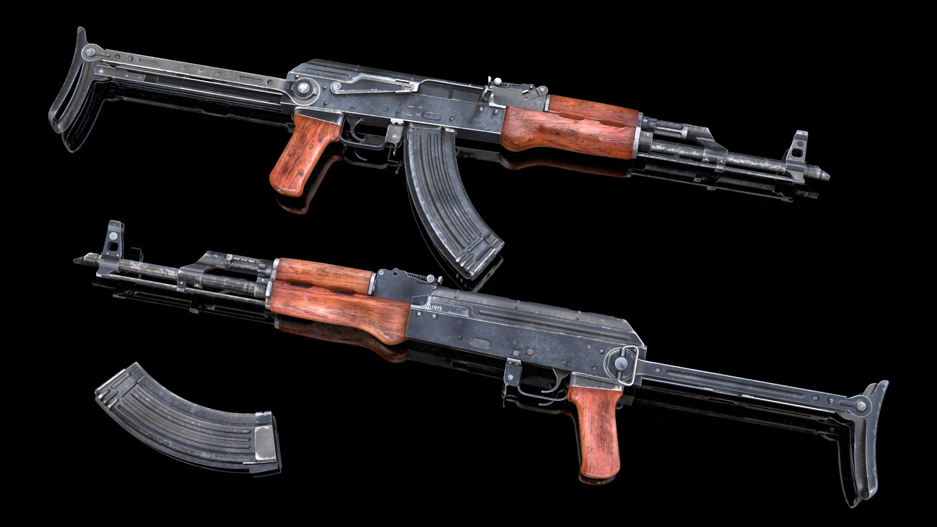 Assault Rifle AKMS 3D model for military scenes and visualization
