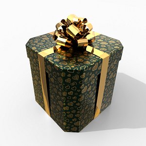 Gift Box - Beveled Edge with Glossy Tied Ribbon Rosette 3D model