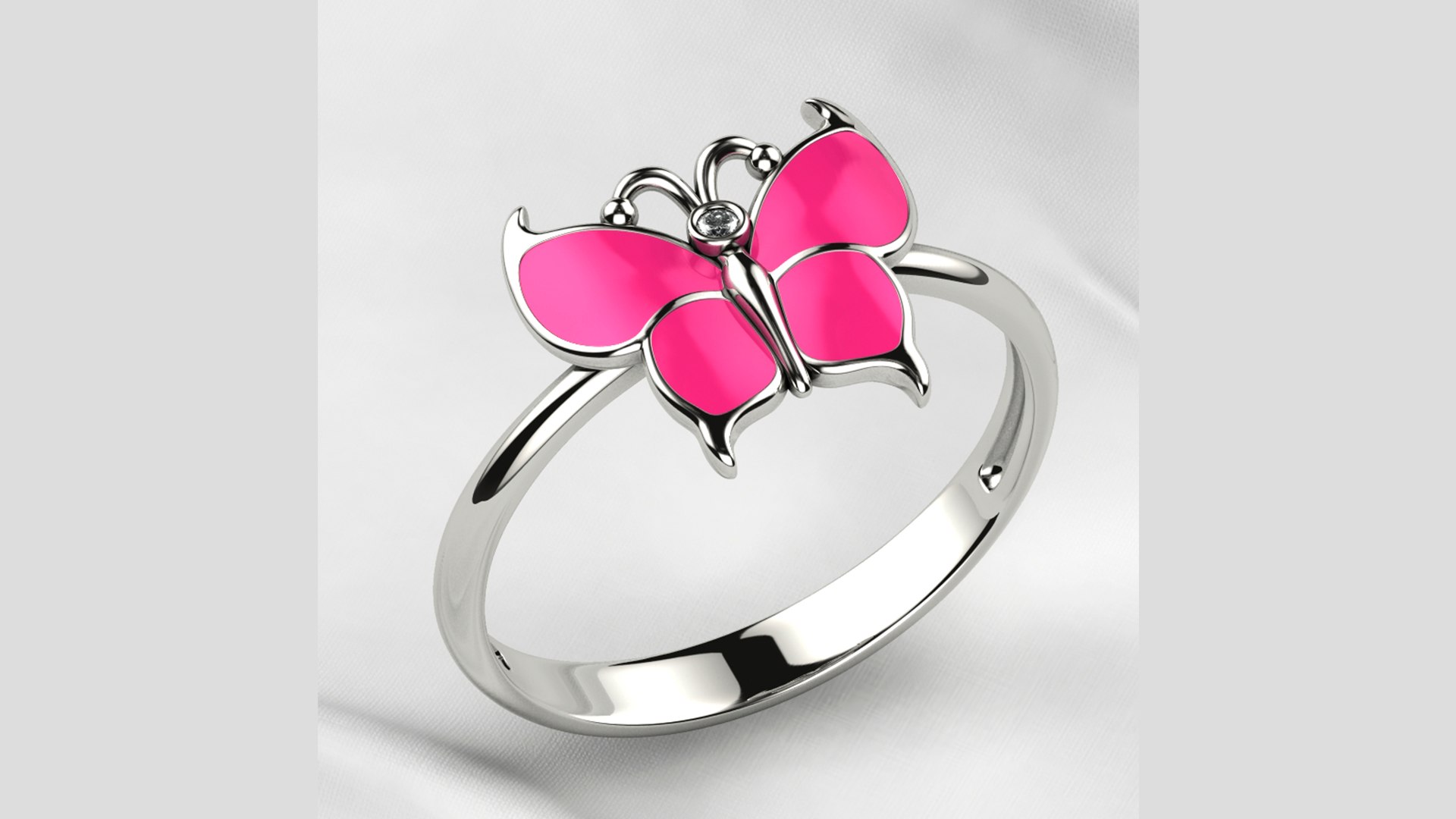 3D Pink Enamel Butterfly Gold Ring - TurboSquid 1857822