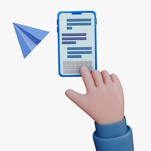 Cartoon smartphone  and a hand pressing button 3D model