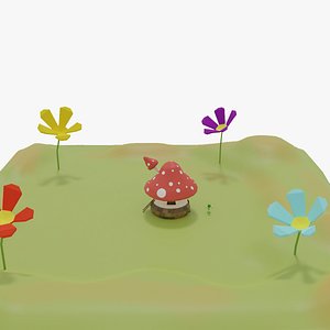 Bugs City: Cartoon Town Mushroom House with Green Ant