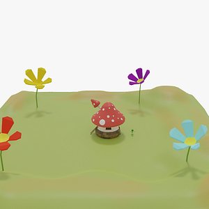 Bugs City: Cartoon Town Mushroom House with Green Ant