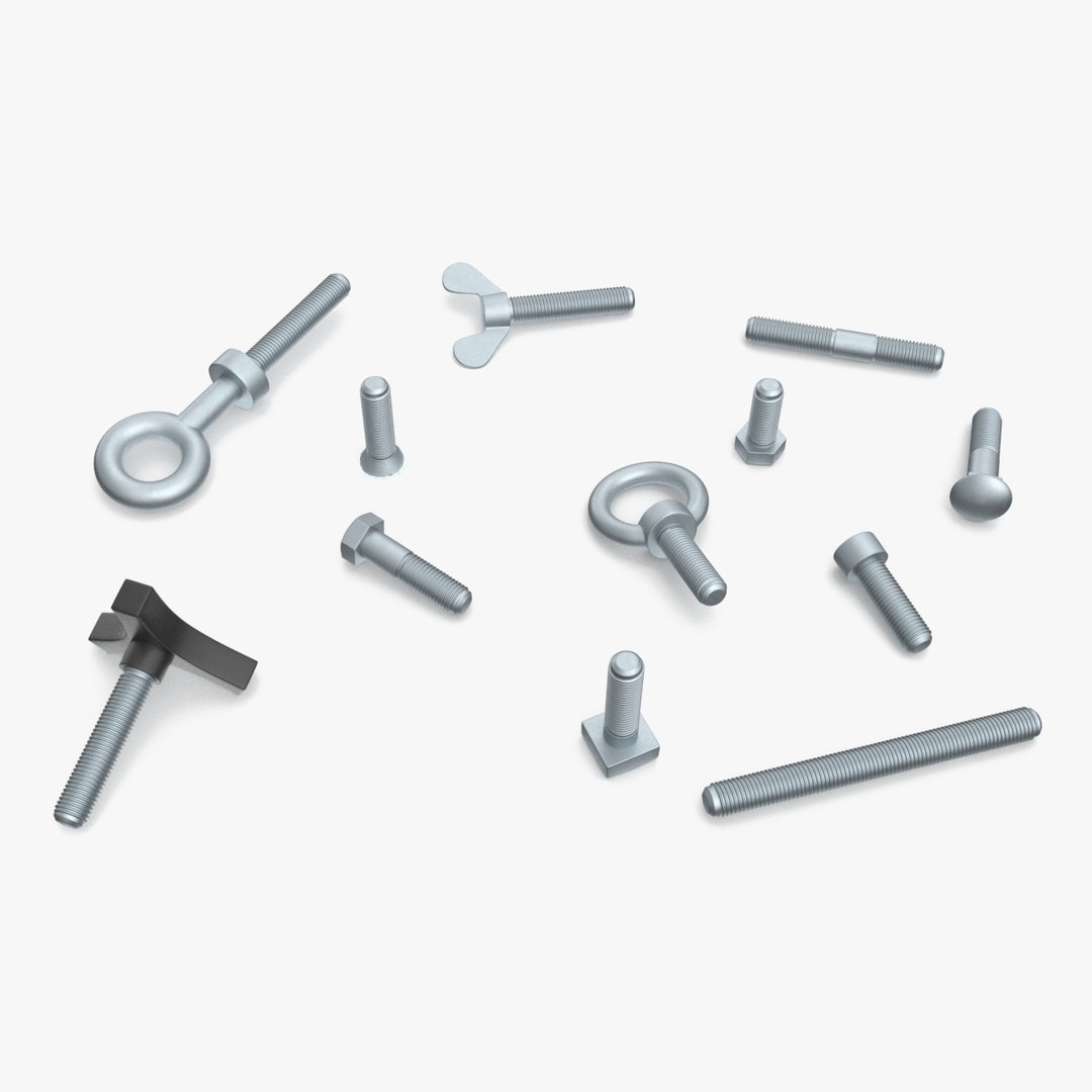 Galvanized Steel Nut and Bolt Set 3D model preview