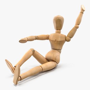 Wooden Dummy Toy Sitting Pose 3D Model