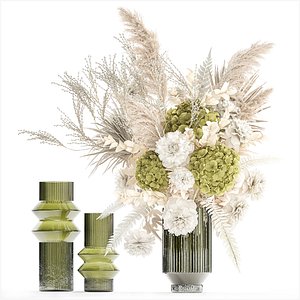 Bouquet of dried flowers vase hydrangea pampas branches 306 3D model