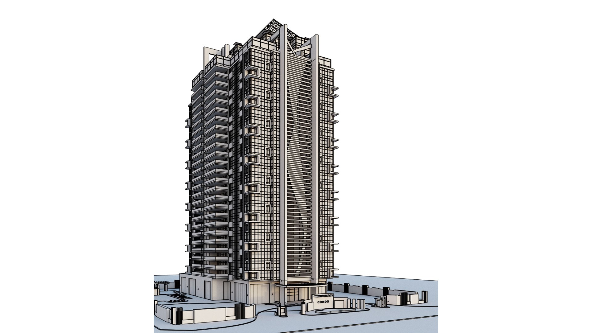 Modern High Rise Condominium Building Model - TurboSquid 1724161
