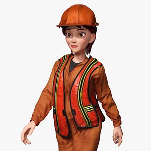 3D Stylized Female Construction Worker Rigged Builder in Safety