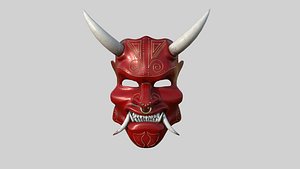 3D Oni Mask 02 Red White - Hannya Fantasy Character Design