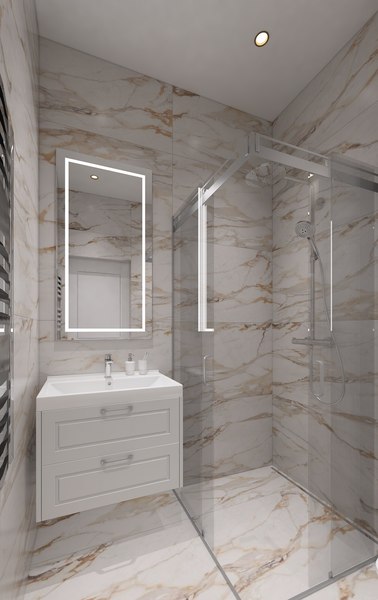 Small shower room with marble tiles 3D