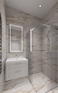 Small shower room with marble tiles