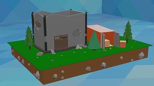 3D cartoon ruined building
