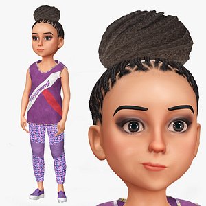3D Cartoon Rigged Cute African Girl Character 3D Model