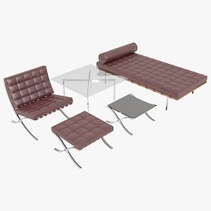 Knoll Red Leather Barcelona Complete Set