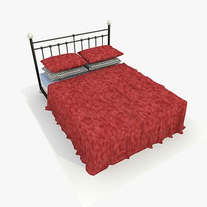 3d metal bed red velvet model