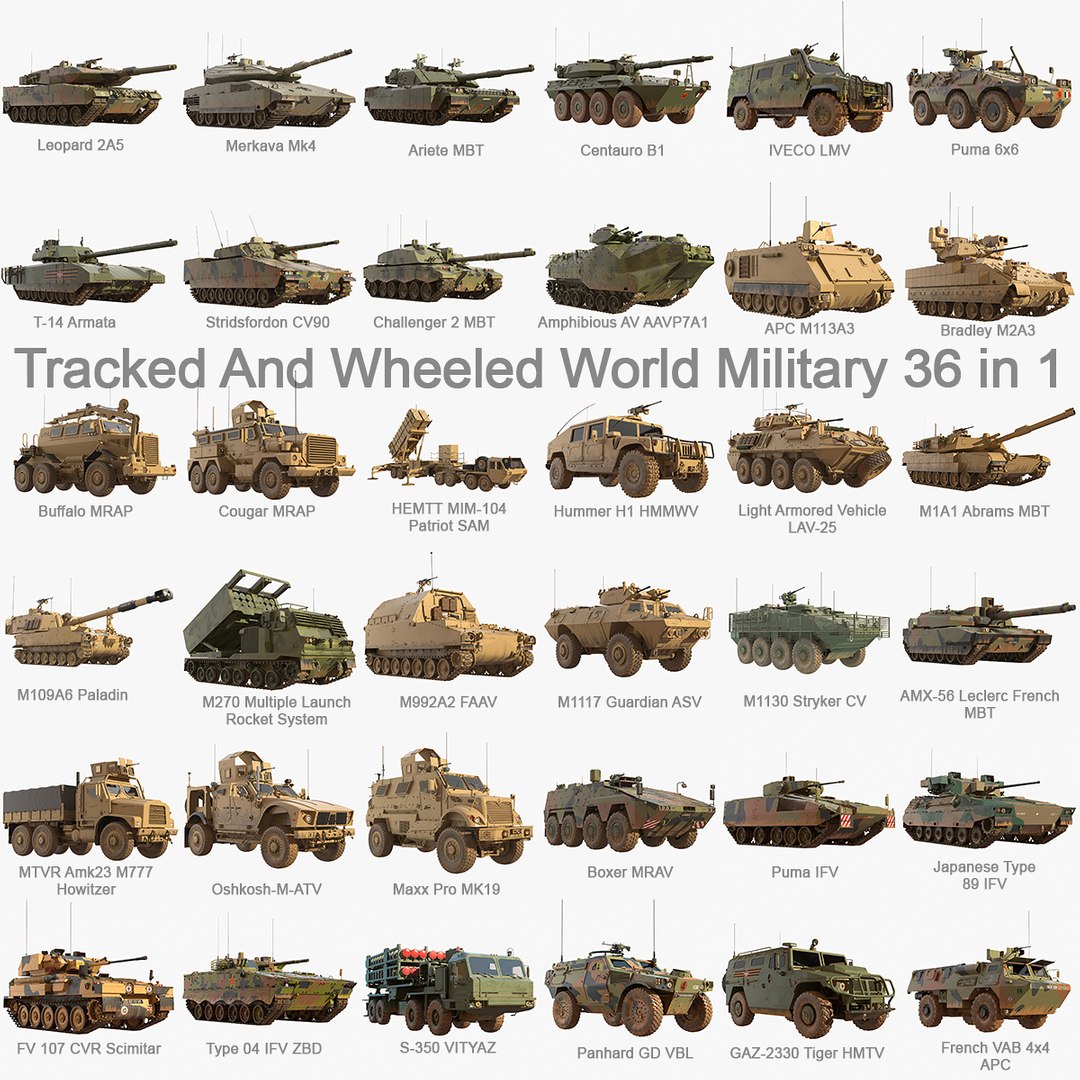 World Military Army Collection 36 in 1 3D https://p.turbosquid.com/ts-thumb/3Y/enRL8r/Xo/36in1_second/jpg/1619853361/1920x1080/fit_q87/31924333371f27eeb55a5529b2188a150e31d382/36in1_second.jpg