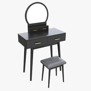 Dresser Set with Stool and Mirror 3D model