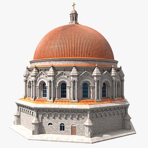 Neo-Byzantine Style Church with Arched Windows and Tile Roof 3D model