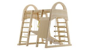Wooden Swing Set wSlide Swing and Climbing Net Rings
