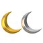 3D Crescent moon Gold And Silver