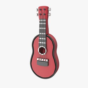 Stylized Red Guitar Icon 3D model