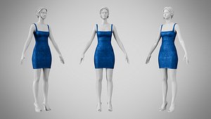 Dress 52 Sapphire Velvet With Design 3D model