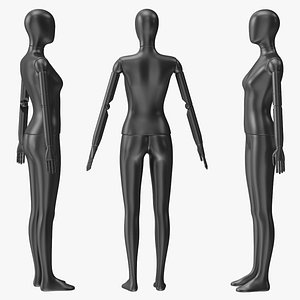 3D Flexible Female Mannequin Satin Black Rigged for Modo model