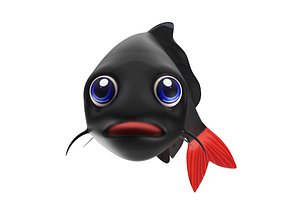 Red tailed black shark animated fish low poly toon