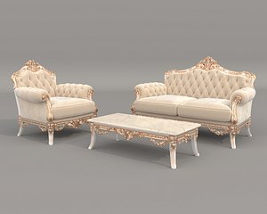 Classic European Style Sofa and Armchair Set 12 3D model