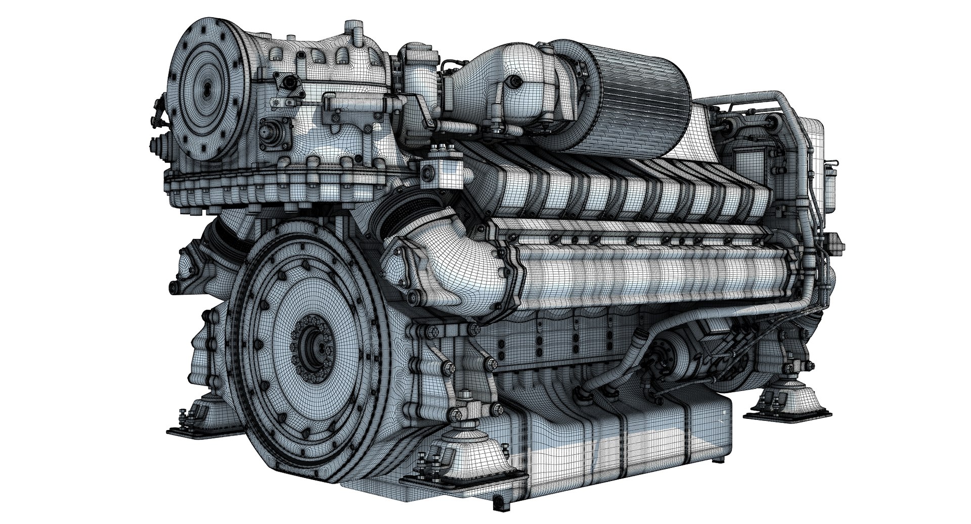 3d model realistic diesel marine engine