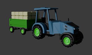 Hay Bale Tractor 3D Model Agricultural Farm Tractor with Straw Load
