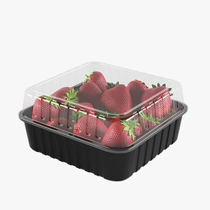 Strawberries in Plastic Container 3D model