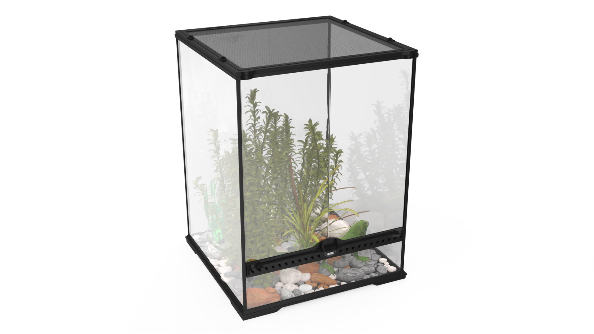 Tall Terrarium for Reptiles with Iguana 3D model preview