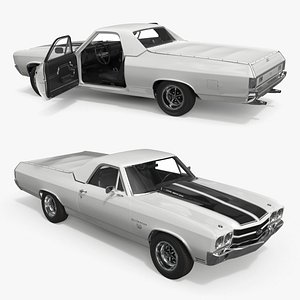White Chevrolet El Camino SS 1970 Rigged 3D model