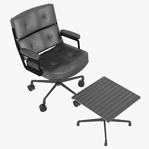Eames Executive Chair Black Frame Dark Metal Black Leather and Ottoman by Herman Miller