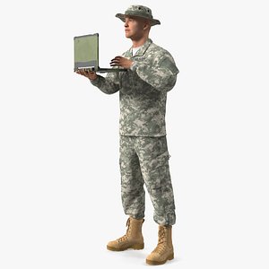 Soldier Holding Rugged Laptop Mildef RS13