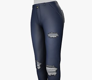 Female Dark Blue Ripped Jeans Pants Style 2 3D