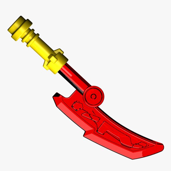 Lego Techno Blade RED with Handle GOLD Ninjago Staff Weapon Serrated Saw