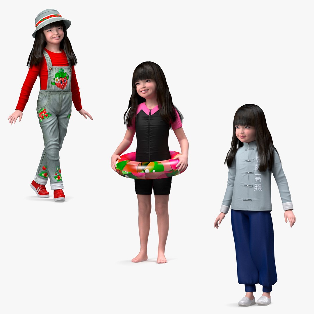 Asian Girl Childs Collection 3D model preview