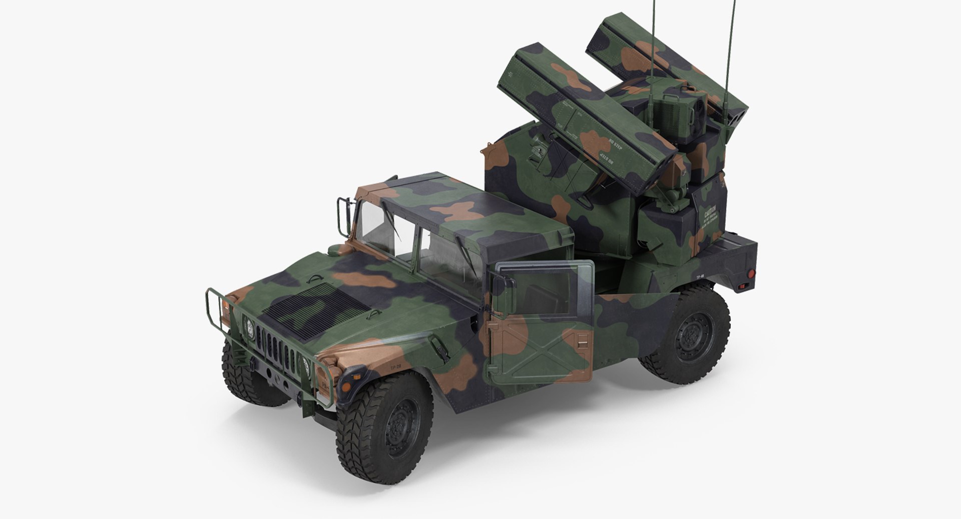 HMMWV M998 Equipped with Avenger Camo Rigged 3D model preview