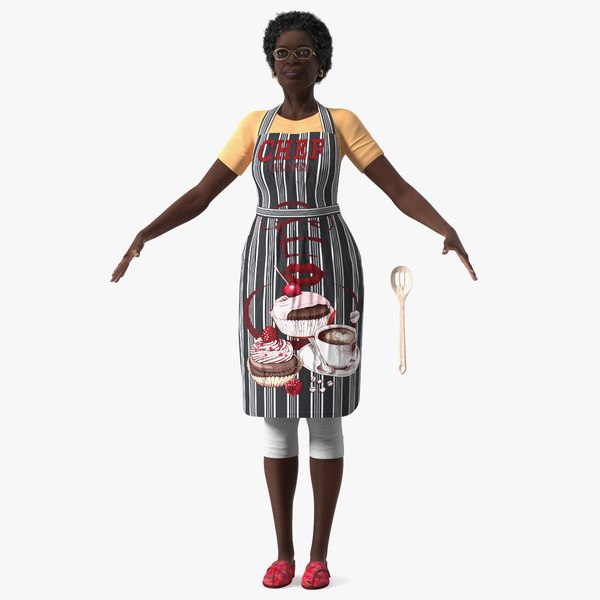 3D Kitchen Style Black Elderly Woman A-Pose model