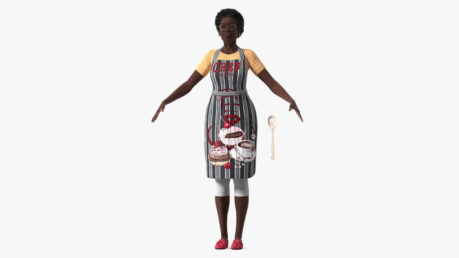 Kitchen Style Black Elderly Woman A-Pose 3D model preview