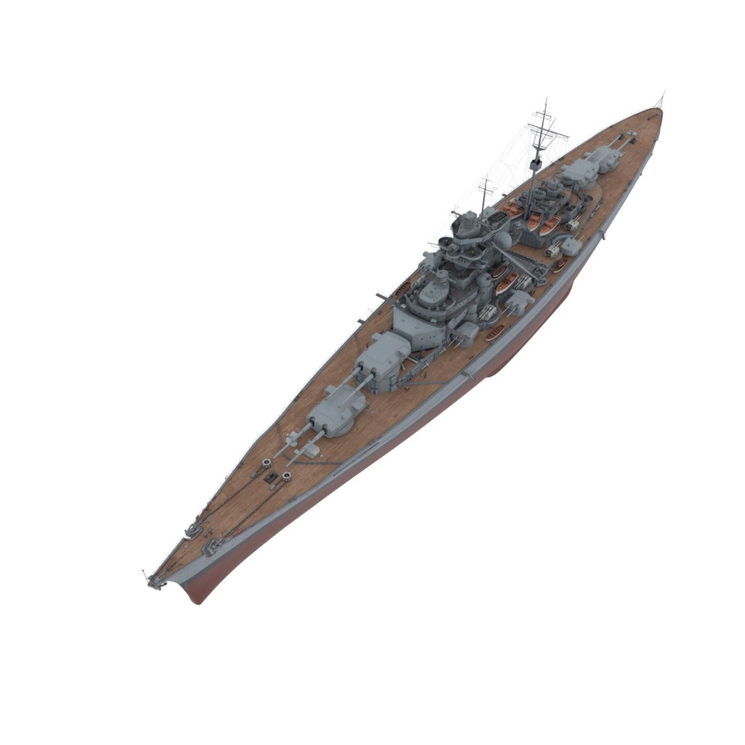 Bismarck 1940 Sea Trials Configuration Battleship Gray Rigged for Cinema 4D