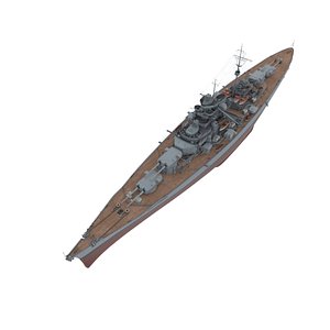 Bismarck 1940 Sea Trials Configuration Battleship Gray Rigged for Cinema 4D 3D model