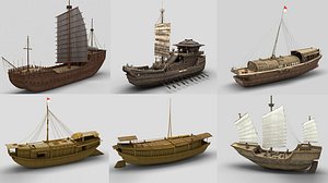 3D model Chinese Boat Collection 01