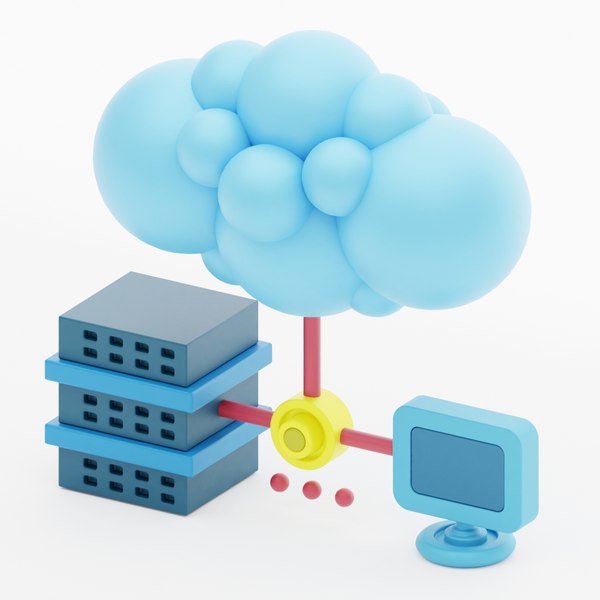 3D Website Hosting 3d icon represented with Computer and server connected via cloud network