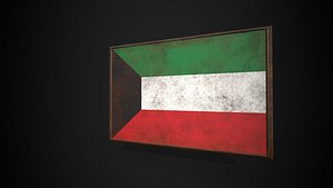 Old Picture Frame With Kuwait  Flag - Game Ready PBR Low-poly 3D Model 3D model