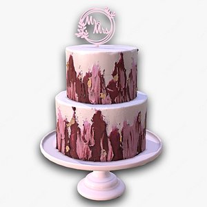 Elegant Mr and Mrs Hibiscus Wedding Cake 3D