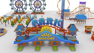Stylized Amusement Park Pack  Low Poly Carnival Theme Park  Roller Coaster 3D model