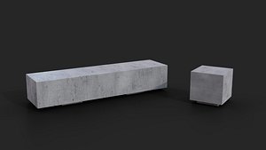 3D Collection of two Concrete benches Low-Poly